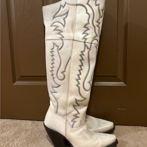 Dan Post Cream and Gray Over the Knee Boots